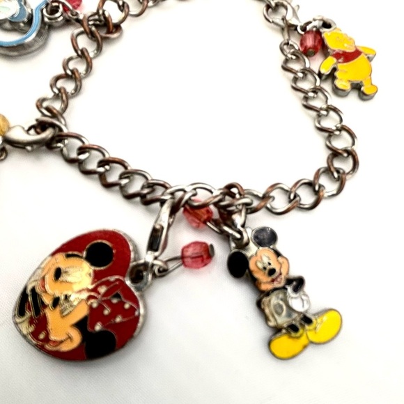 Disney Charm Bracelet Mickey Mouse Minnie Donald Pooh Crystal Enamel - Picture 5 of 7
